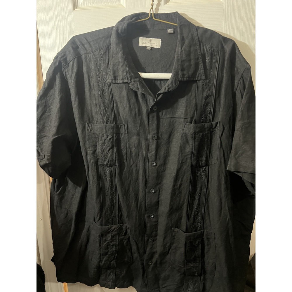 Oak Hill Guayabera Cigar Shirt Men's 2XL‎ Black Embroidery